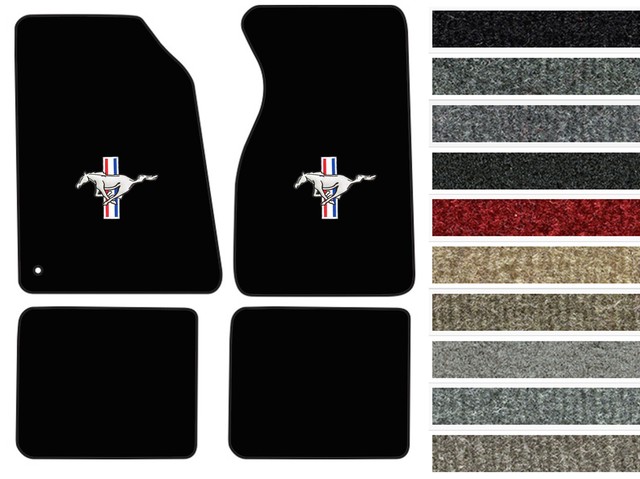 New! 1965-1973 Ford Mustang CARPET Floor Mats w/ Embroidered Pony Logo 4pc Color
