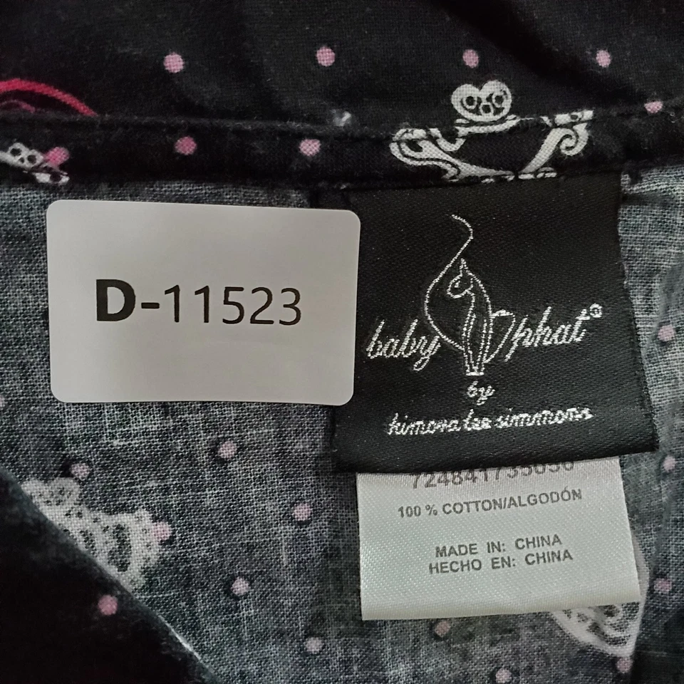 Baby Phat Women Scrub Top XS Black Polka Dots Crown Logo V Neck Short Sleeve - Image 2 of 4