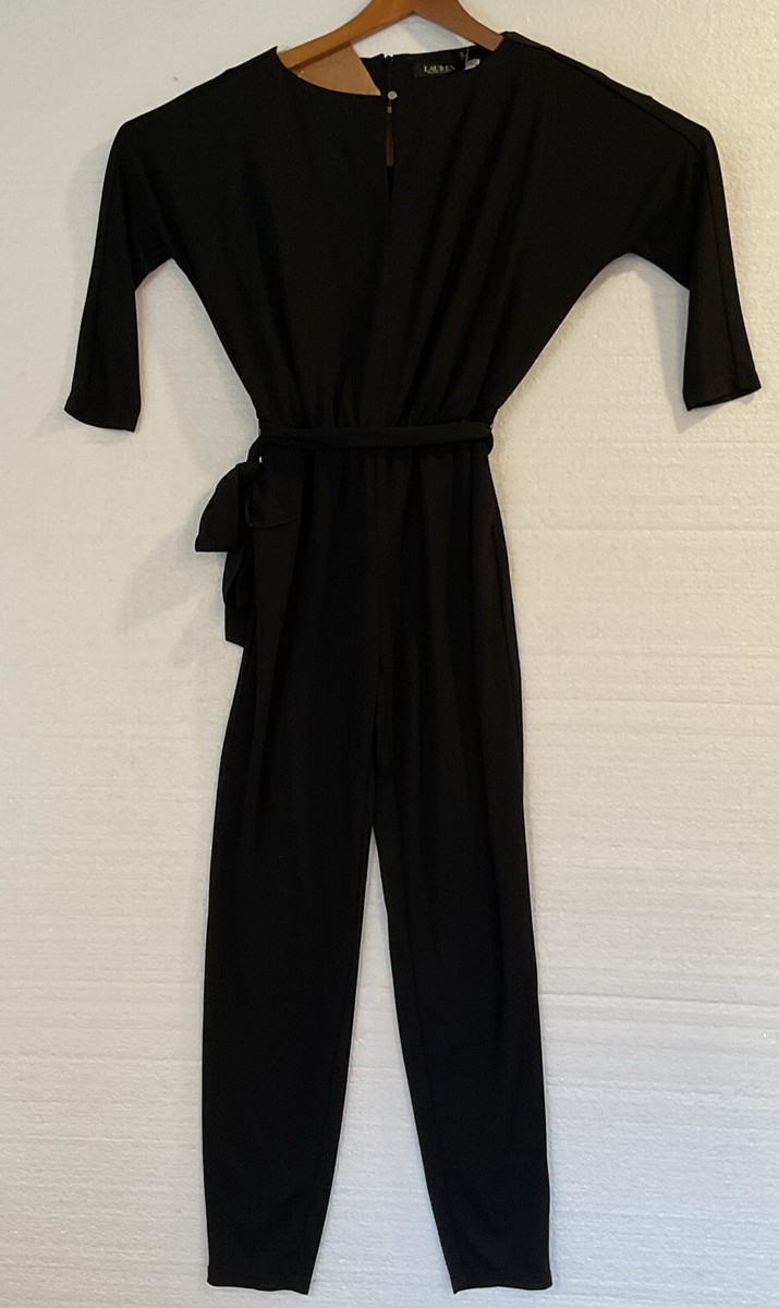 Ralph Lauren Jumpsuit Women XS Long Sleeve Black Belted Straight