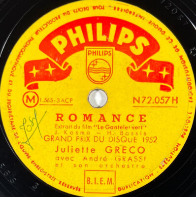 Juliette Gréco: Romanze / Das Lied der Katharina 78 Runden PHILIPS N 72.057 H