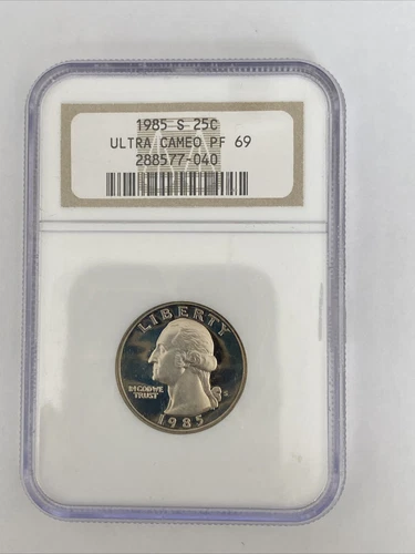 1985-S Washington Proof Quarter - NGC Graded PF69 Ultra Cameo T-2