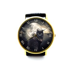 Reloj Gótico de Cuero Gato Negro, Reloj Gato Negro Damas, Reloj de Cuero Unisex