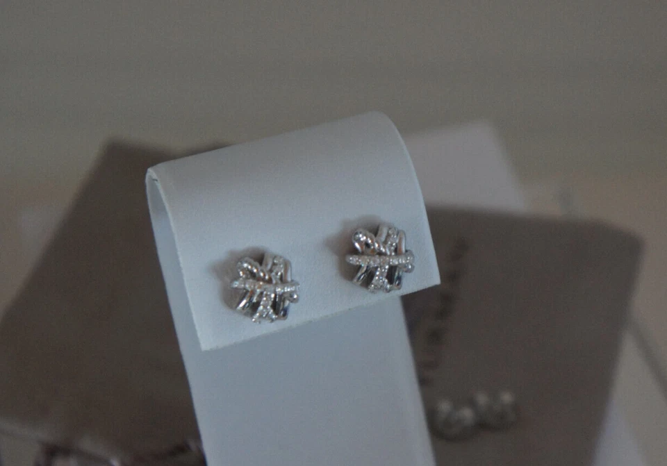 David Yurman Pave Diamond Cross Over 925 Sterling 585 Stud Earrings Yurman Pouch - Image 4 of 4