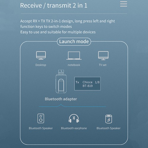 Bluetooth 5.0 Receiver Transmitter 2 In 1 LCD Screen Adapter with HIFI Sound - Afbeelding 12 van 12
