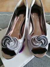 LUNAR Ladies Satin Elegance Court Shoes & Matching Bag UK 4 Grey NEW
