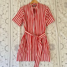 Everlane Orange 🍊 White Stripe Belted Shirt Dress 8 resort vacation wear