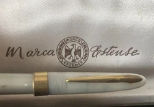 Red Estense Fountain Pen Celluloid 14K Gold Nib Writes Vintage Box