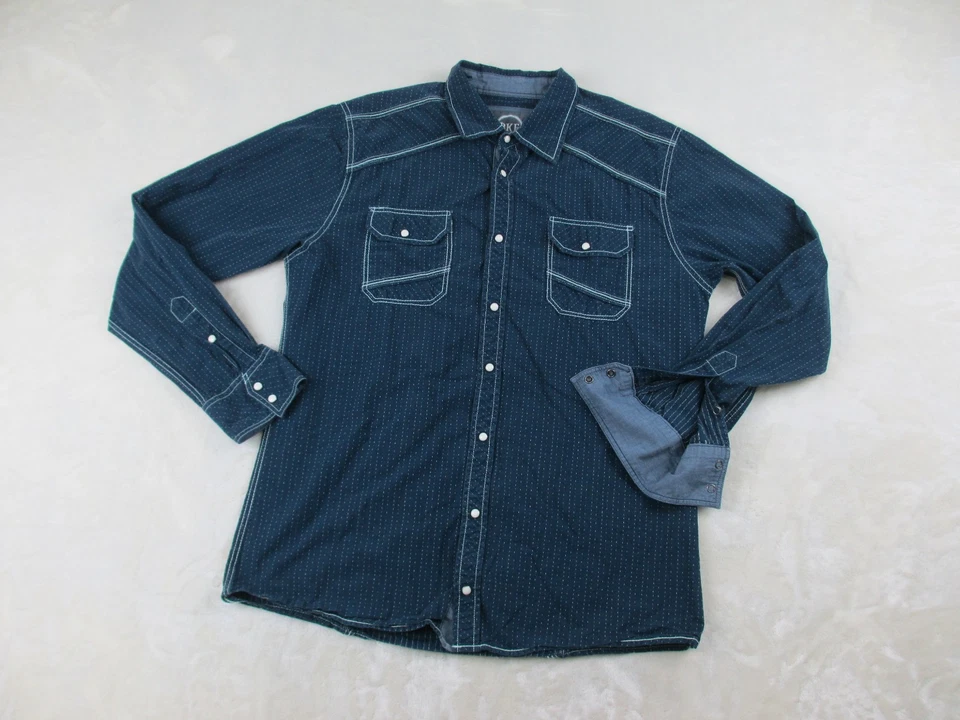 Camisa BKE Para Hombres Grande Azul Perla A Presión Puño Abatible Calce Atlético Vaquero Occidental Foto 2 de 4