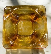 Anchor Hocking Vintage Amber Glass Ashtray 4 3/4" Square