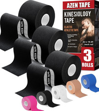 3 Rolls Precut Kinesiology Tape Waterproof Black Cotton Athletic Sports Tape