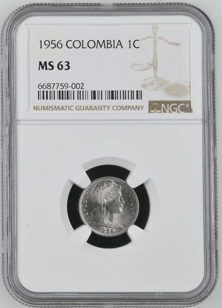Colombia 1 Centavo 1956 NGC MS 63
