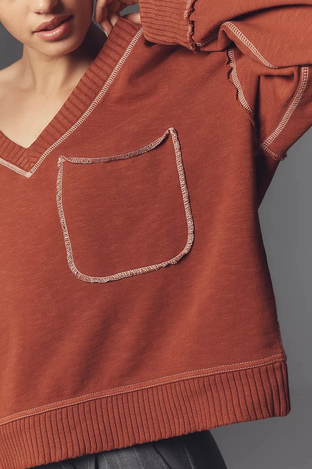 Anthropologie Pilcro v-образным вырезом передний карман пуловер вязаный верхний коричневый большой новый с Ярлыками $88 - Изображение 4 из 4