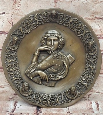 Original Hand Crafted Large Bas Relief Plaque Woman Face Bronze Sculpture Statue