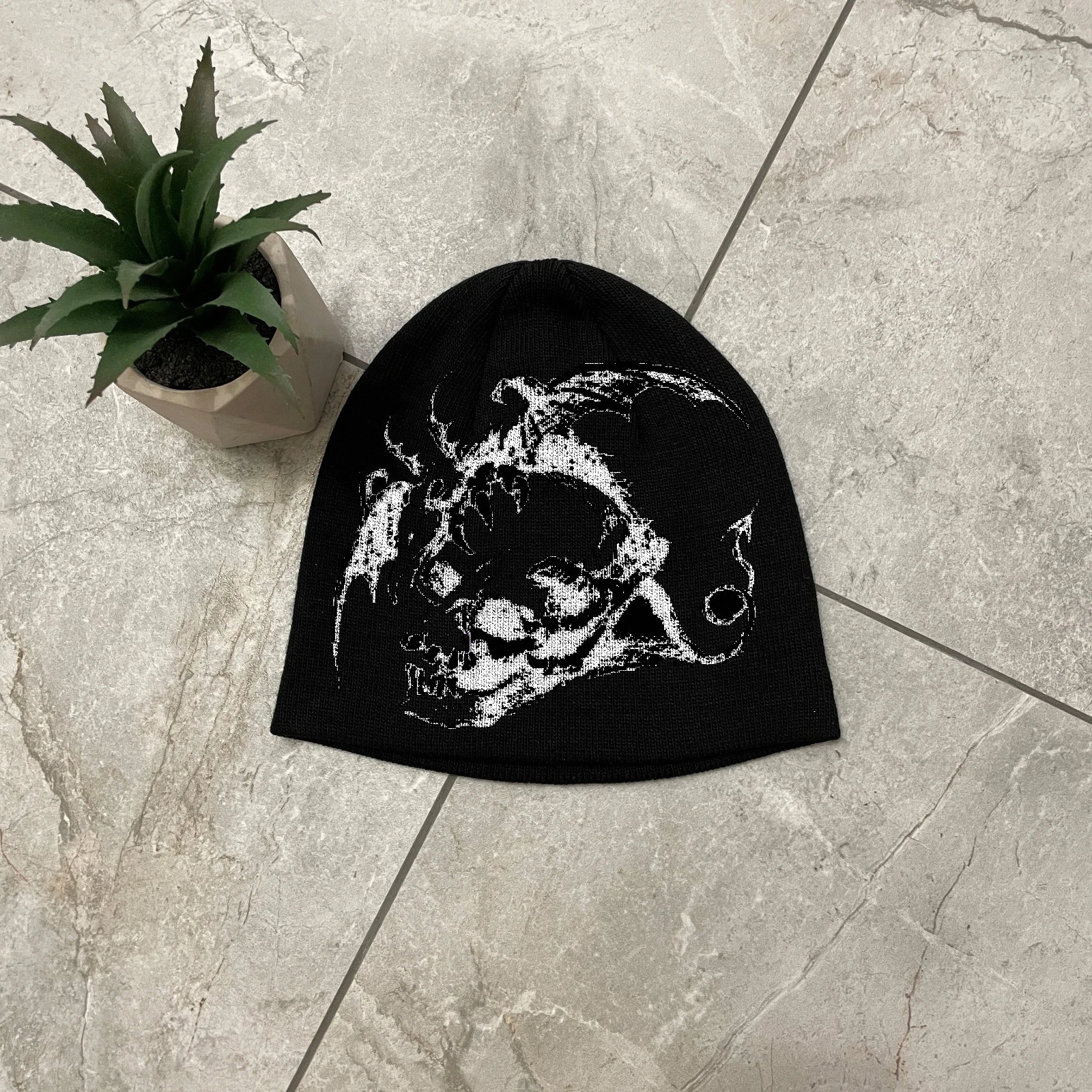 Demon Skull Beanie Hat Gothic Y2K Darkwear Punk Grunge Skullcap
Opens in a new window or tab