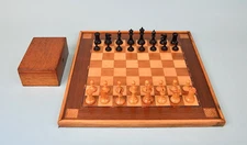 Antique English Staunton Chess Set stamped & Box & Board