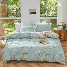 Elegant Aqua Floral Comforter Full/Queen Ultra Soft Reversible Bedding Set