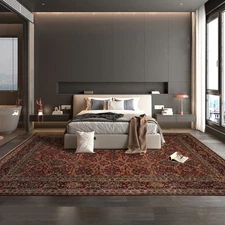 Pictorial Traditional 300 KPSI 9'11''x13'5" Red Hand Knotted Wool Area Rug