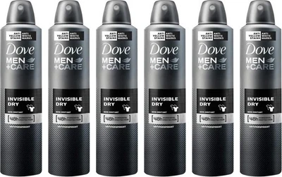 6 x 250ml Dove Men Invisible Dry Anti-Perspirant Deodorant Spray 48h Protection