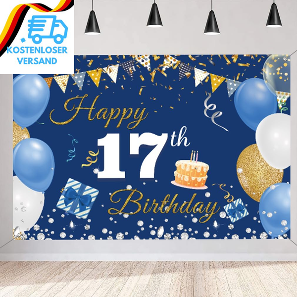 17. Geburtstag Deko Junge MäDchen, 17 Geburtstag Banner Blau Stoff Schild Plakat-image
