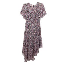 ASTR The Label Flutter Sleeve Maxi Dress Asymmetrical Hem Purple Floral M Y2K
