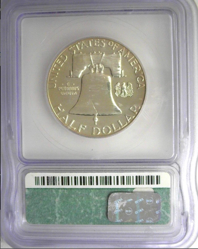 1957 Franklin meio dólar prova ICGPF 68 CAMEO PR68CAM moeda de prata gelada 50C - Imagem 4 de 4