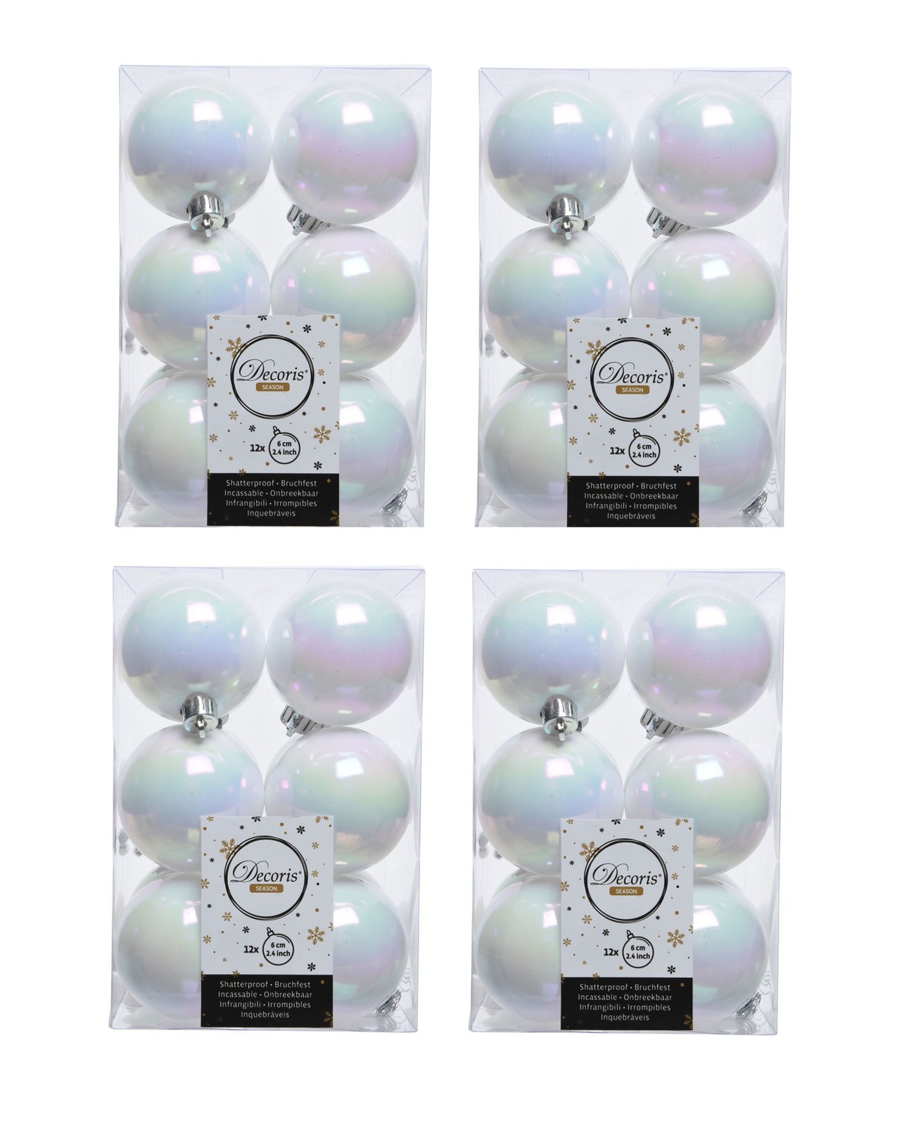 48 White Iridescent Christmas Baubles Shatterproof Luxury Tree Decor 6cm Iris - Image 2