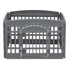 IRIS USA 24" Exercise Pet Playpen, Plastic 4 Panel Gate with Door for Dogs, Gray
