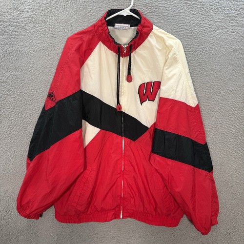 Vintage Wisconsin Badgers Jacket Mens XL Red Colorblock Windbreaker Apex One 90s - Picture 2 of 13