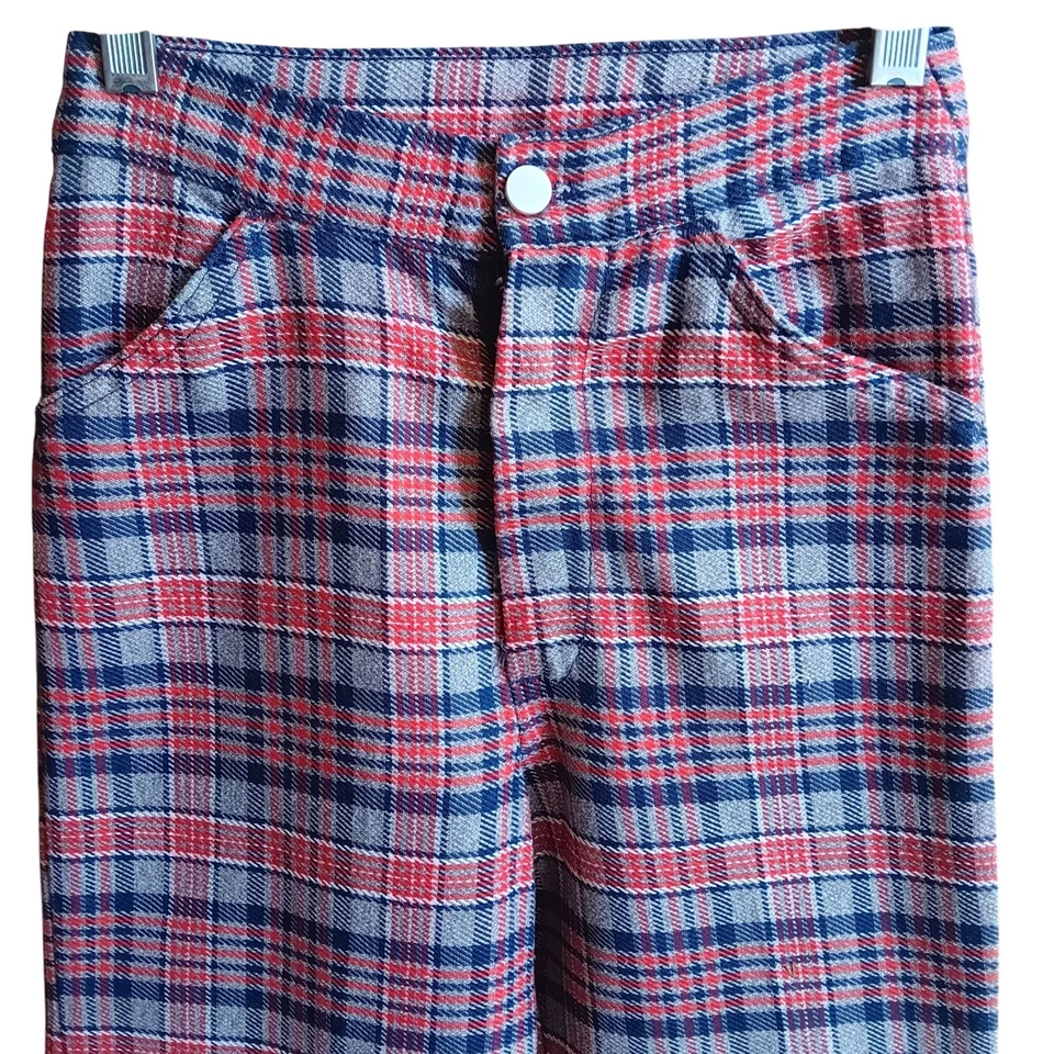 Pantalones de mezclilla vintage de cintura alta con fondo de campana a cuadros 22x29 6J Lemon Frog años 70 Sears Foto 3 de 4