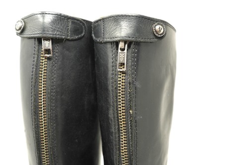 FRYE Melissa schwarz Leder Knopf hinten Reißverschluss kniehohe Reitstiefel Größe 7 B - Bild 7 von 11