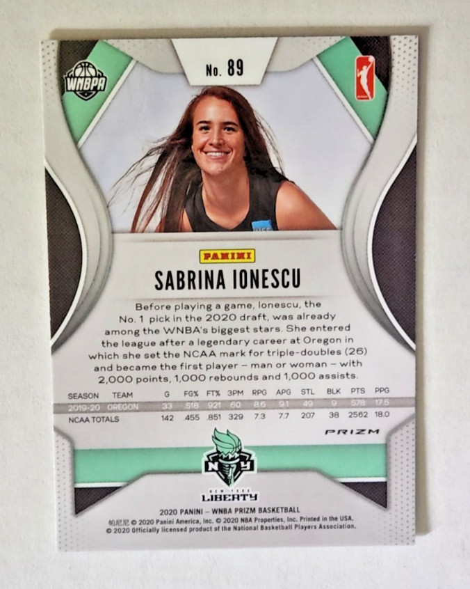 Sabrina Ionescu Rookie Hyper Prizm ( 2020 Panini Prizm WNBA #89 Rare Liberty RC) view 7