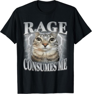 100% Cotton Tee Rage Consumes Me Funny Silly Staring Cat Meme Women Men T-Shirt 