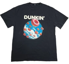 Dunkin Donuts T-Shirt Retro Flying Pink Sprinkle Donuts Short Sleeve Tour Tee LG
