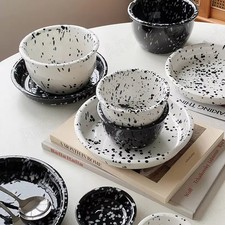Modern Ceramic Plate Set Creative Splashing Ink Decor Breakfast Bread Plates Aft