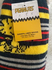 NEW TAGS PEANUTS Sherpa Lined Socks Soft Striped Design ONE SIZE