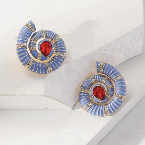 Seashell Earrings Conch Palace Gold CZ Gemstone Palace Medieval Art Deco Shell