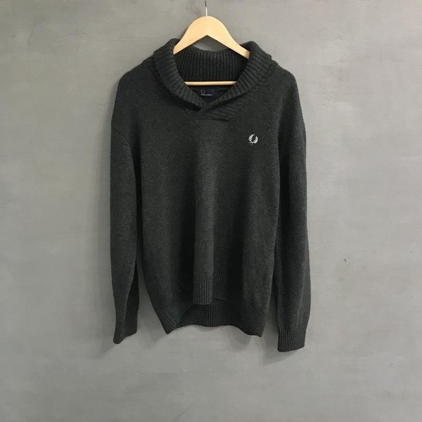 Men Fred Perry Sweater Grey Wool 42 / XL / 50