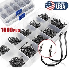1000Pcs Fish Hooks 10 Sizes Fishing Black Silver Sharpened With Box Quality kit