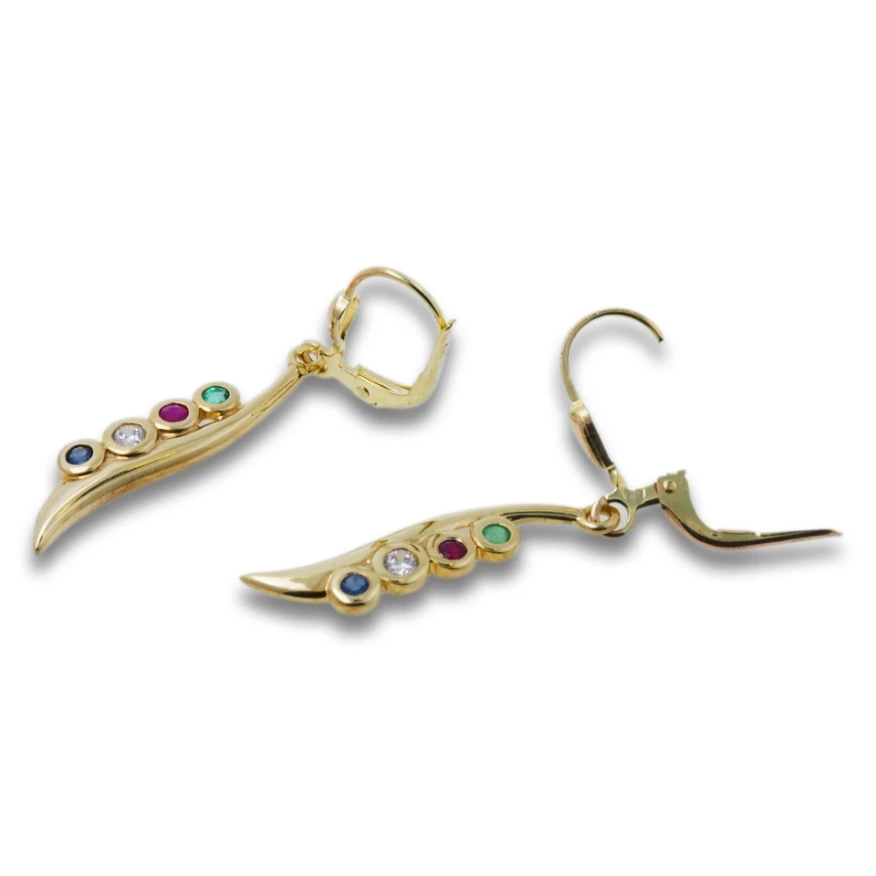 Ohrstecker 333 Gold 8 Karat Gelbgold Rubin Saphir Smaragd Damen Wert 360,- - Bild 2 von 4