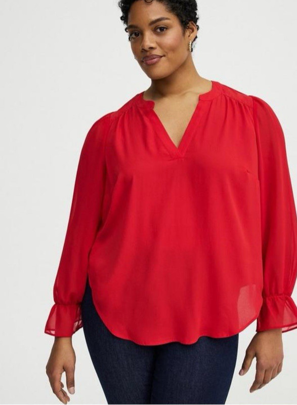 Torrid Top Womens 1X Red  Chiffon Harper Sleeve Office