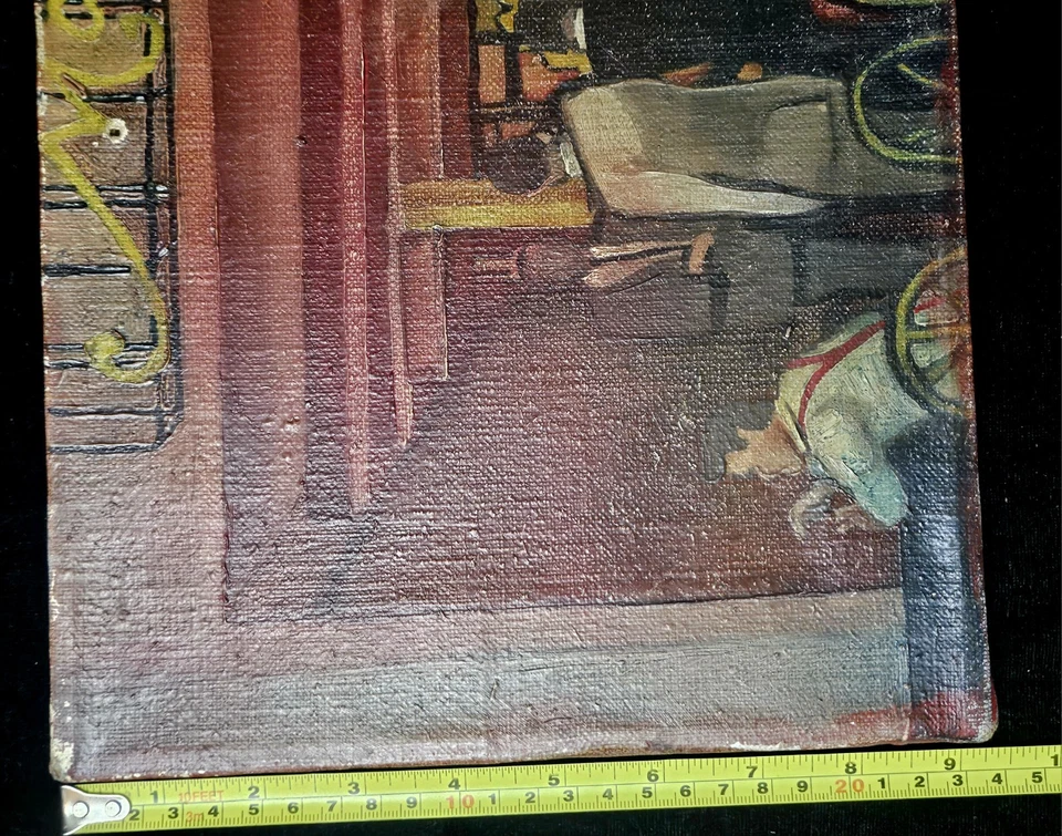 Original Framed Miniature Oil Painting - Figures in a Red-Lit Cafe or Bar - Image 4 of 4