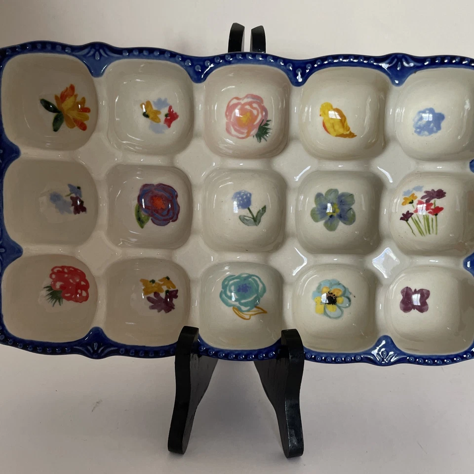 Porta huevos Pioneer Woman 15 unidades azul cobalto colorido floral gres celia Foto 2 de 4