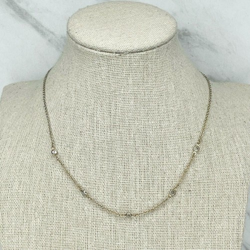 Gold Tone Dainty Rhinestone Station Chain Link Necklace