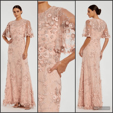 MAC DUGGAL 68810 Pink Flutter Sleeve Floral Embroidered Net Gown Dress 10