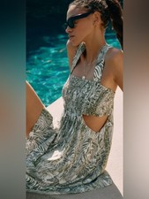 NWT By Anthropologie Square-Neck Smocked Cut-Out Mini Dress