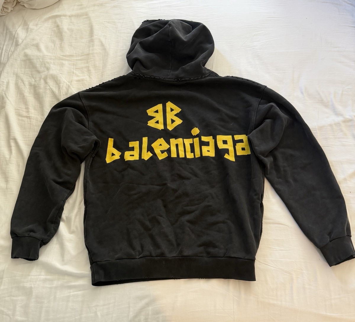 Balenciaga Tape Type Ripped Pocket Hoodie Oversized Black Faded
