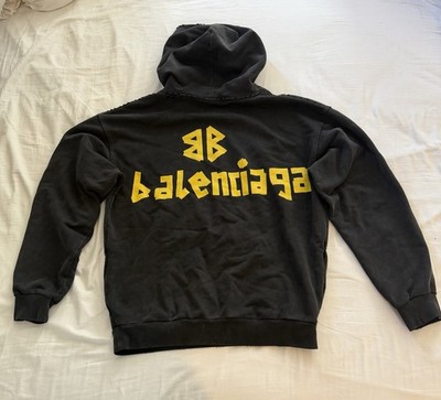 Balenciaga Tape Type Ripped Pocket Hoodie Oversized Black Faded
