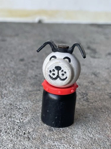 vtg Fisher Price Little People Dog Black White Red Collar Wood Wooden figurine