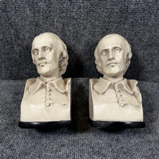 William Shakespeare Bookends MCM White Marble Heavy Carved House Parts Inc Rare!