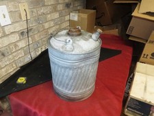 Vintage Round Metal Gas Can 5 Gallon 1940s Wood and Wire Handle J L WARE